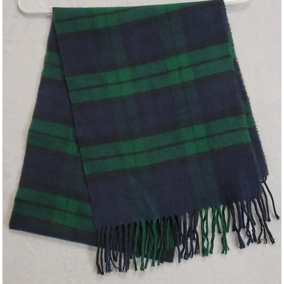 Cashmink Scarf By V. Fraas Super Soft Green Blue Tartan Plaid Scarf W/ Fringe - Picture 4 of 6